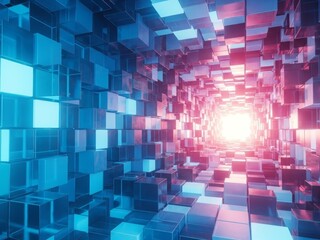 Abstract neon cube tunnel digital art background