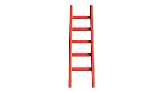 A digital rendering of a red stepladder against a black background, showing slight digital distortion