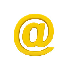 Obraz premium Yellow at sign, email symbol 3d rendering. isolated on white or transparent background. PNG
