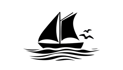 Simple line drawing of a sailboat on wavy water, a small star or bird to the right