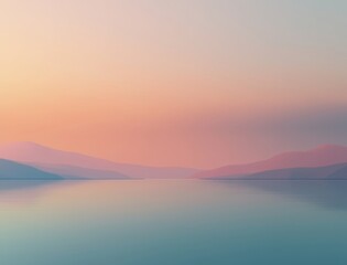 Serene sunset over calm lake and mountains