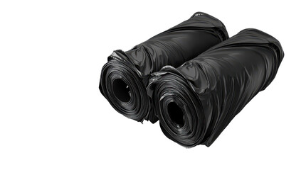 Two dark, rolled-up plastic sheaths, slightly crumpled, lie side-by-side against a black backdrop