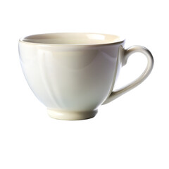 Glossy white ceramic tea cup with curved handle