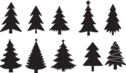 Simple Black Christmas Tree Silhouettes for Design
