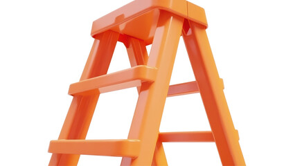 A vibrant orange plastic stepladder, slightly angled, features four steps and a sturdy, simple design