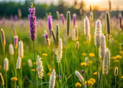 Minimalist Summer Meadow: Alopecurus pratensis & Russian Wildflowers -  Phleum pratense Photography