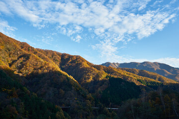 山梨県　秋の広瀬ダムからの景色
