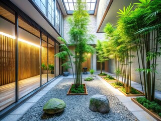 Modern Minimalist Courtyard Design: Zen Garden Bamboo Interior Architecture Photography