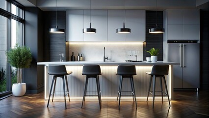 Modern Minimalist Kitchen Bar Stools - Black and White Low Light Photography