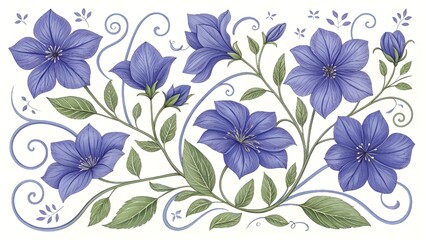 Elegant floral art against a starry night.Blue and white lotus flowers with golden accents bloom against a dark blue, star-speckled background.