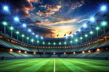 Night Champions Flags 3D Render Background: Epic Stadium Illumination
