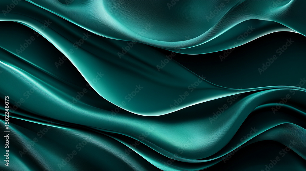 Poster abstract teal silky waves with vibrant texture and dynamic flow. abstract background with luxurious 