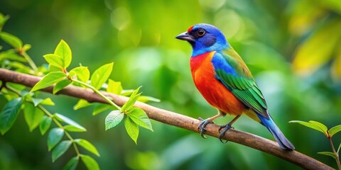 Vibrant Bird on Lush Green Tree Branch, natural scenery, wildlife photography,  natural scenery