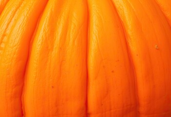 Close-up view of an orange pumpkin's textured surface.