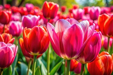 Fototapeta premium Pink and Red Tulip Blossoms: Architectural Photography Background