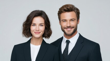 Confident Business Couple  Smiling  Corporate Portraits  Suit  Professional