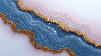 Elegant Blue   Pink Abstract Fluid Art with Gold Glitter   Premium Texture Background