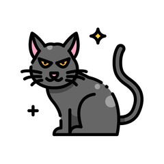 Halloween icon Black cat with yellow eyes, perfect for Halloween designs, spooky themes, pet products, and animal lover content in need of an eerie vibe.