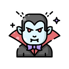 Dracula with a red cape suitable for Halloween icon designs, spooky promotions, gothic themed projects, children's book illustrations, and costume party invitations.