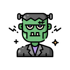Halloween icon Frankenstein in a suit with classic spooky yet professional appeal. A unique twist for Halloween themed marketing materials or quirky designs.