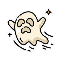 Halloween icon a ghost with scared expression. Suitable for Halloween designs, haunted house promotions, spooky social media posts, and horror themed projects.