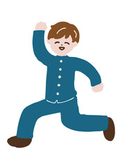 笑顔で走る学ランの男子学生