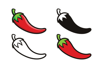 cartoon chili pepper icon set vector illustration on white background