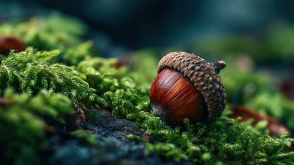 Fototapeta premium Acorn on Moss: A Close-Up of Nature's Beauty