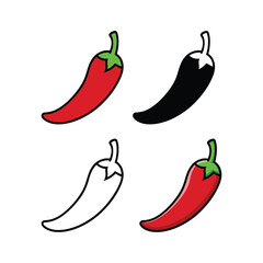cartoon chili pepper icon set vector illustration on white background