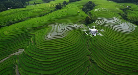 Drone Over Green Rice Terraces