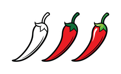 cartoon chili pepper icon set vector illustration on white background