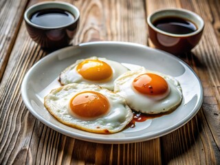 Simple Breakfast: Two Eggs, Plate, Sauce Bowl - Documentary Food Photography