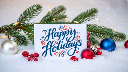 Happy Holidays Greeting Card with Festive Decorations
