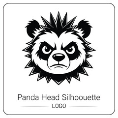 Angry Panda Head Silhouette Logo Black and White Vector Illustration