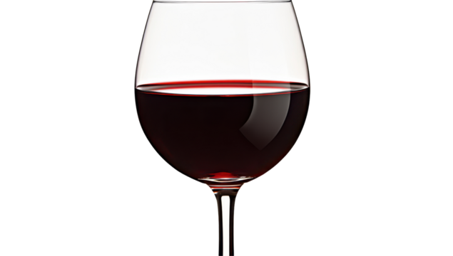 Partially filled wine glass showcasing deep red wine against a black background; elegant, simple, and clean - Powered by Adobe