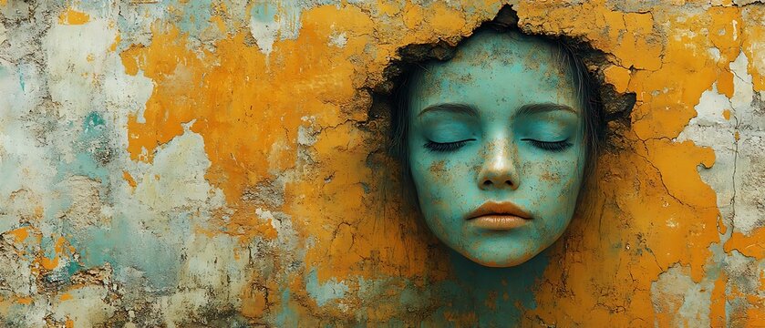 Woman's face in weathered wall