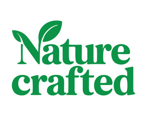 Nature Crafted Green Text Logo with Leaf Icon