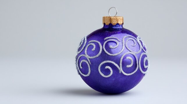 Purple Christmas Ornament  Silver Swirl Design  Holiday Decoration  Festive Ball