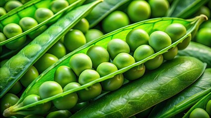 Surreal Close-Up Photography: Vibrant Green Peas Bursting from Pod, Dreamlike Texture, Macro Shot, Fantasy Food Photography