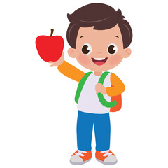 Cute little  school boy vector cartoon illustration