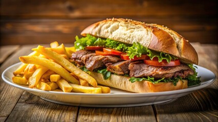 Surreal Steak Sandwich & Fries: Dreamy Side View Food Photography