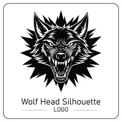 Aggressive Wolf Head Silhouette Logo Design Black and White Vector Illustration