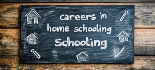 Chalkboard with careers in home schooling written in white