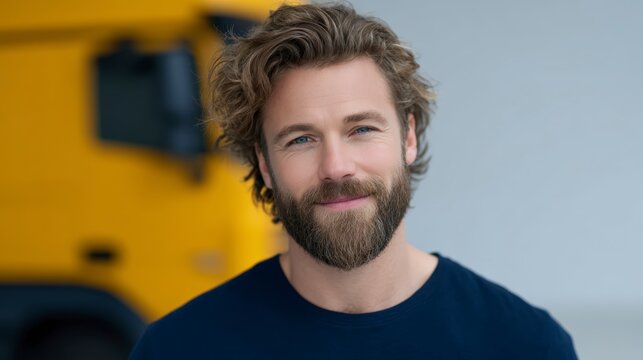 Handsome Man with Beard  Casual Portrait  Studio Shot