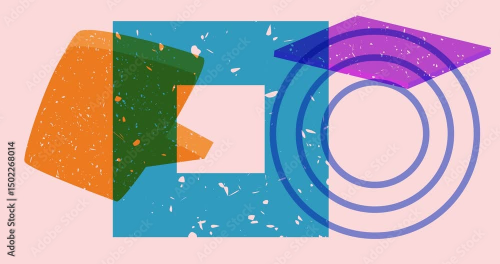 Poster risograph speech bubble with geometric shapes animation. moving object in trendy riso graph design v
