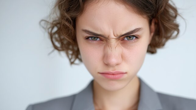 Close up Portrait  Angry Young Woman  Face Expression  Emotions  Studio Shot