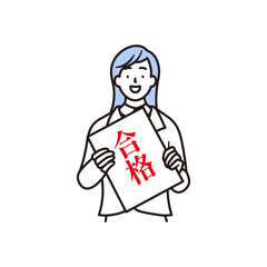 合格通知を持って笑顔で喜んでいる女子高校生のシンプルな上半身のイラスト素材