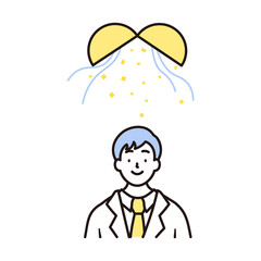 くす玉と合格して喜ぶ男子高校生の上半身のシンプルなイラスト素材