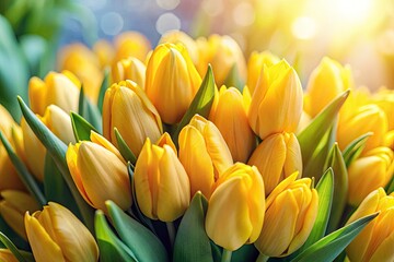 Unopened Yellow Tulip Bouquet, Spring Flowers, Macro Photography, Selective Focus, Floral Still Life