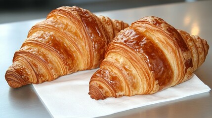 Golden croissants flaky layers gourmet pastry baked goods